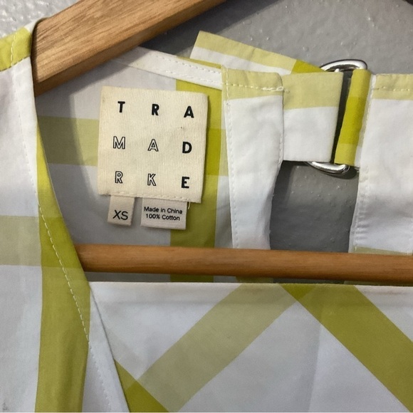 TRA MAD RKE white with lime green stripe dress with side pockets size XS D140 - Picture 6 of 6